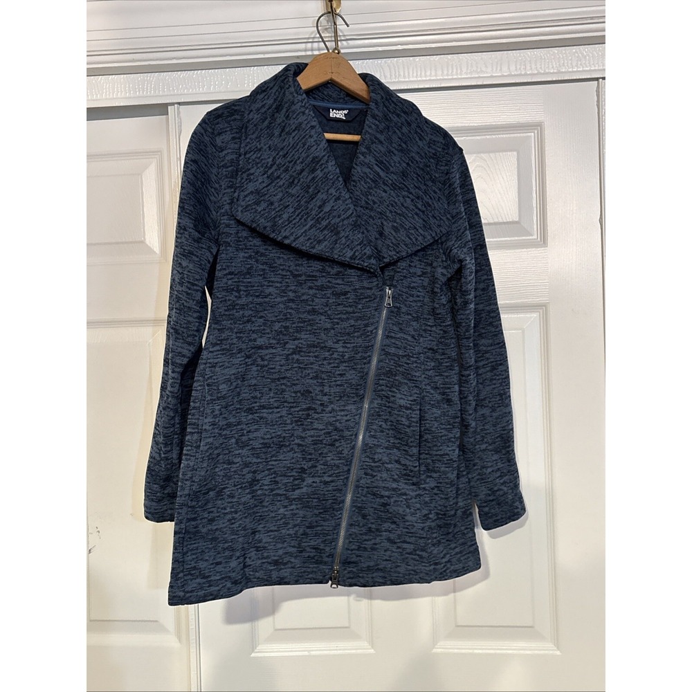 Lands' End Womens Sweater Size SFleece Oeko-Tex Standard 100‎ Blue Black Zip Up